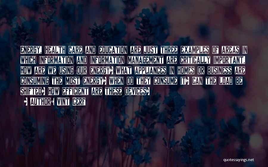 Vint Cerf Quotes: Energy, Health Care And Education Are Just Three Examples Of Areas In Which Information And Information Management Are Critically Important.