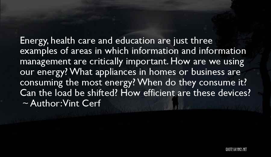 Vint Cerf Quotes: Energy, Health Care And Education Are Just Three Examples Of Areas In Which Information And Information Management Are Critically Important.