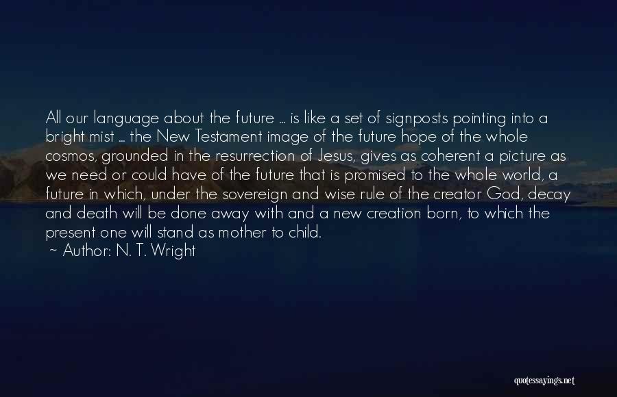 N. T. Wright Quotes: All Our Language About The Future ... Is Like A Set Of Signposts Pointing Into A Bright Mist ... The