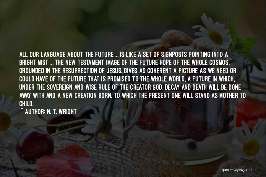 N. T. Wright Quotes: All Our Language About The Future ... Is Like A Set Of Signposts Pointing Into A Bright Mist ... The