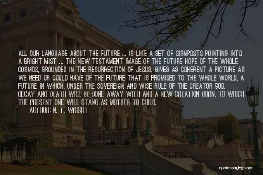 N. T. Wright Quotes: All Our Language About The Future ... Is Like A Set Of Signposts Pointing Into A Bright Mist ... The