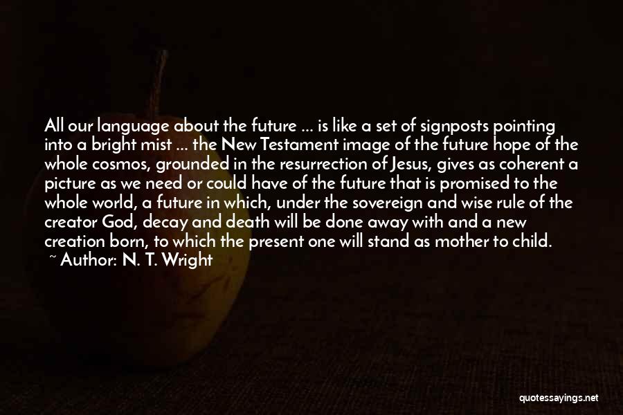 N. T. Wright Quotes: All Our Language About The Future ... Is Like A Set Of Signposts Pointing Into A Bright Mist ... The