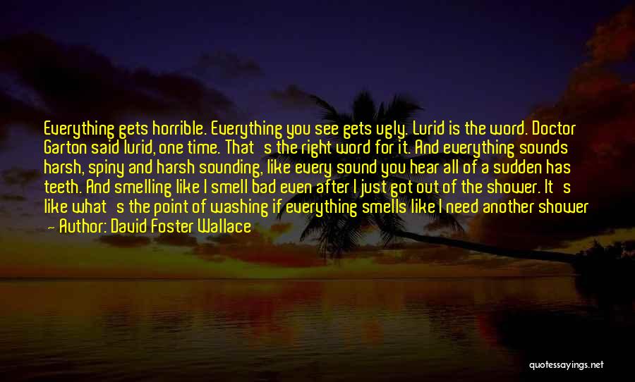 David Foster Wallace Quotes: Everything Gets Horrible. Everything You See Gets Ugly. Lurid Is The Word. Doctor Garton Said Lurid, One Time. That's The