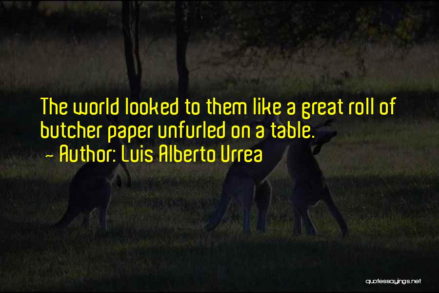 Luis Alberto Urrea Quotes: The World Looked To Them Like A Great Roll Of Butcher Paper Unfurled On A Table.