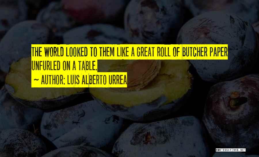 Luis Alberto Urrea Quotes: The World Looked To Them Like A Great Roll Of Butcher Paper Unfurled On A Table.