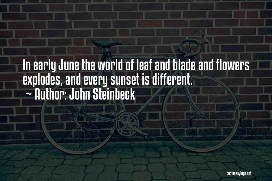 John Steinbeck Quotes: In Early June The World Of Leaf And Blade And Flowers Explodes, And Every Sunset Is Different.