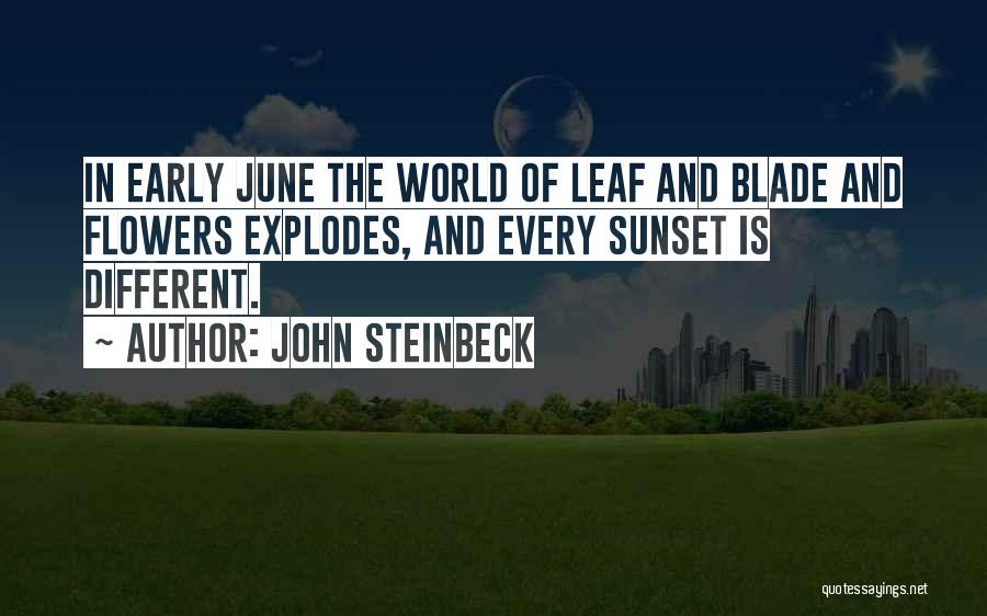 John Steinbeck Quotes: In Early June The World Of Leaf And Blade And Flowers Explodes, And Every Sunset Is Different.