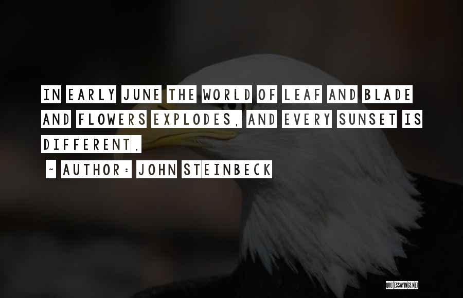 John Steinbeck Quotes: In Early June The World Of Leaf And Blade And Flowers Explodes, And Every Sunset Is Different.
