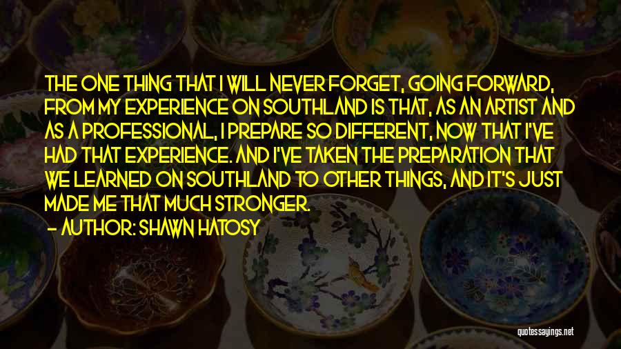 Shawn Hatosy Quotes: The One Thing That I Will Never Forget, Going Forward, From My Experience On Southland Is That, As An Artist