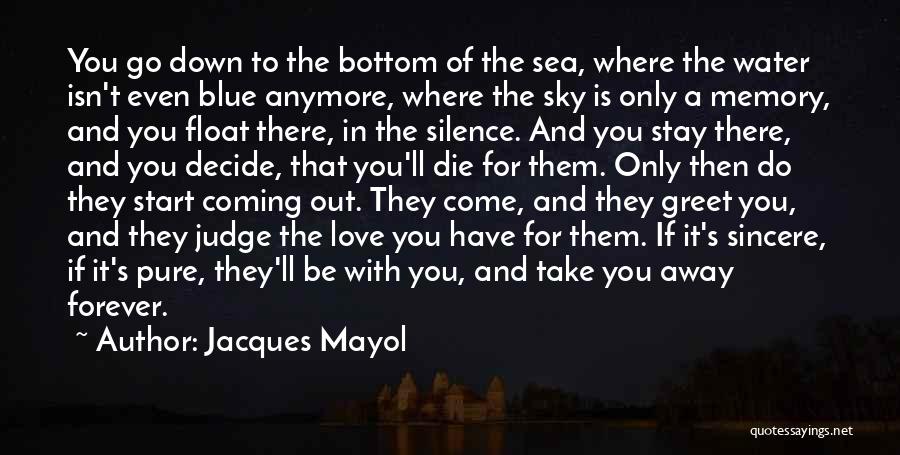 Jacques Mayol Quotes: You Go Down To The Bottom Of The Sea, Where The Water Isn't Even Blue Anymore, Where The Sky Is
