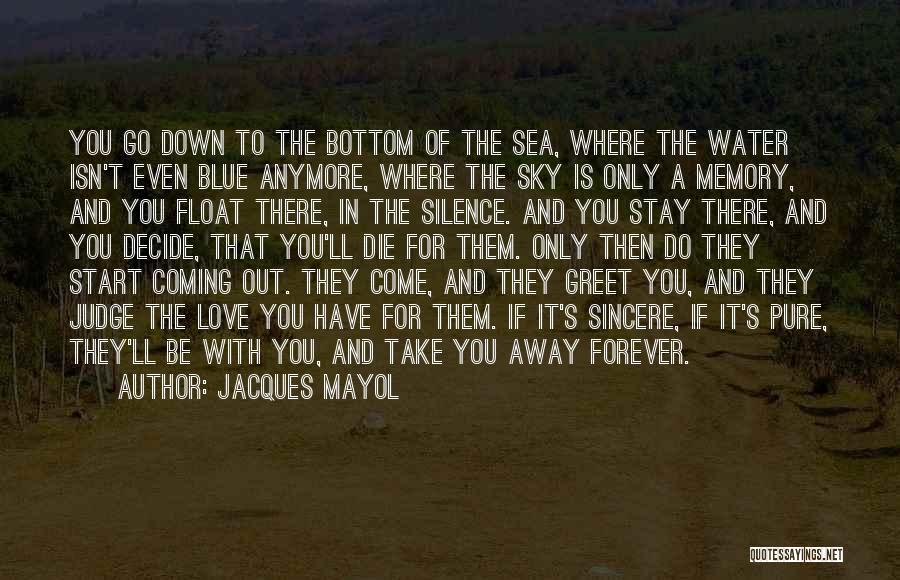 Jacques Mayol Quotes: You Go Down To The Bottom Of The Sea, Where The Water Isn't Even Blue Anymore, Where The Sky Is