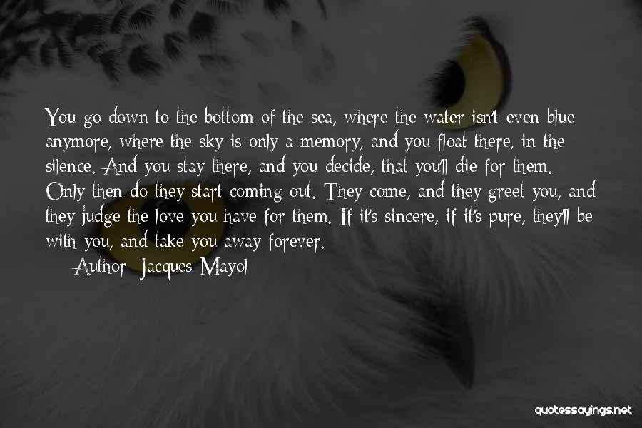 Jacques Mayol Quotes: You Go Down To The Bottom Of The Sea, Where The Water Isn't Even Blue Anymore, Where The Sky Is