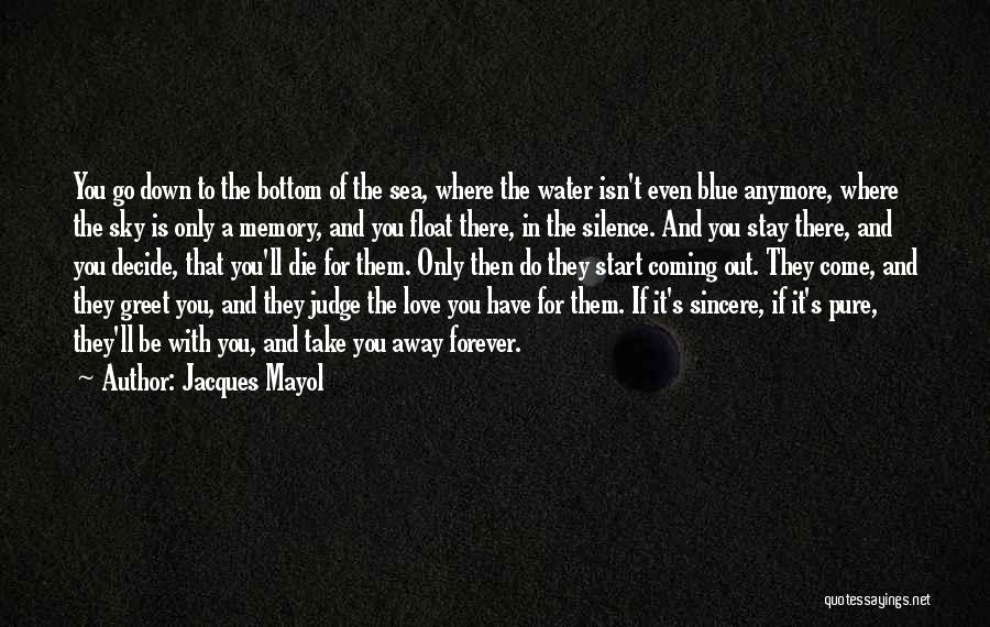 Jacques Mayol Quotes: You Go Down To The Bottom Of The Sea, Where The Water Isn't Even Blue Anymore, Where The Sky Is