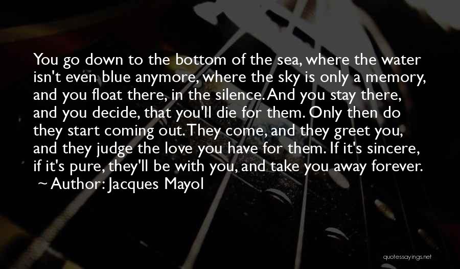 Jacques Mayol Quotes: You Go Down To The Bottom Of The Sea, Where The Water Isn't Even Blue Anymore, Where The Sky Is