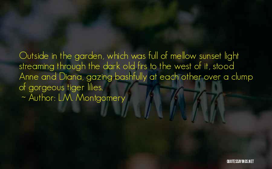 L.M. Montgomery Quotes: Outside In The Garden, Which Was Full Of Mellow Sunset Light Streaming Through The Dark Old Firs To The West