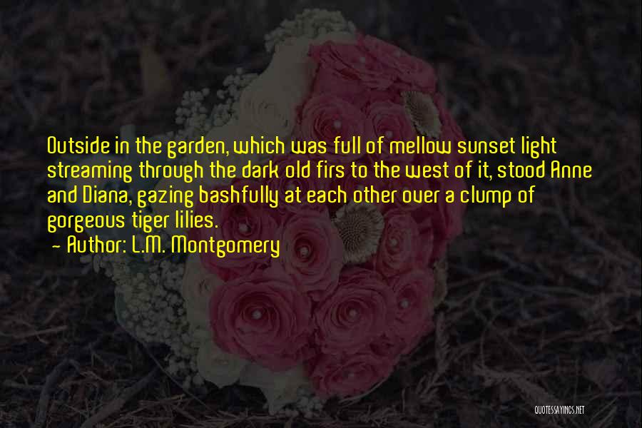 L.M. Montgomery Quotes: Outside In The Garden, Which Was Full Of Mellow Sunset Light Streaming Through The Dark Old Firs To The West