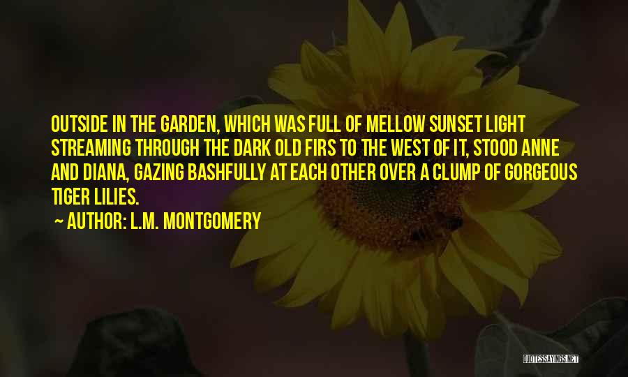 L.M. Montgomery Quotes: Outside In The Garden, Which Was Full Of Mellow Sunset Light Streaming Through The Dark Old Firs To The West