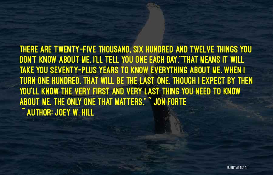 Joey W. Hill Quotes: There Are Twenty-five Thousand, Six Hundred And Twelve Things You Don't Know About Me. I'll Tell You One Each Day.that