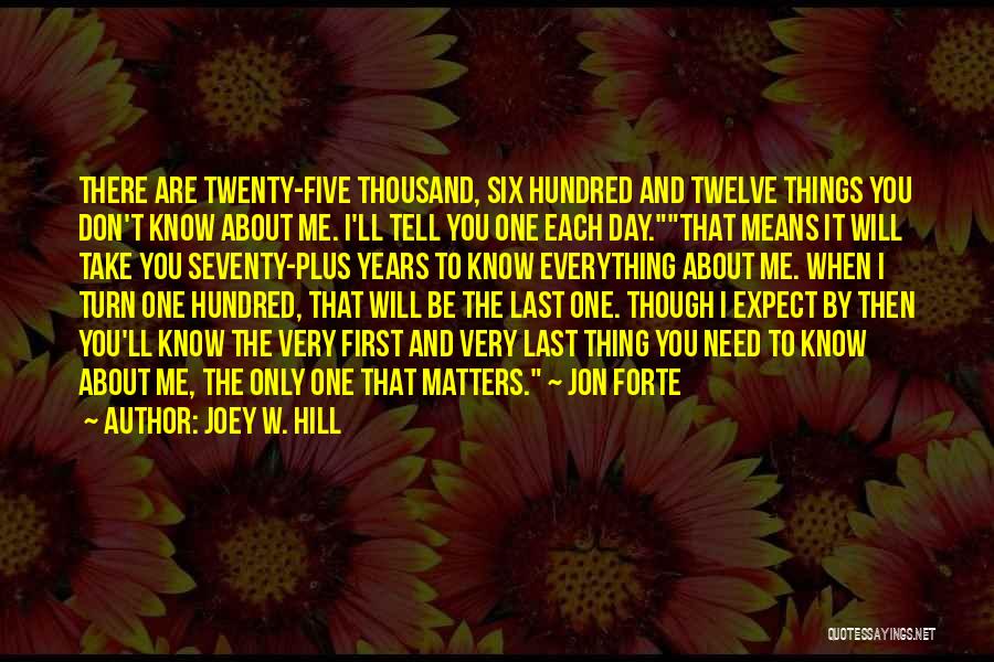 Joey W. Hill Quotes: There Are Twenty-five Thousand, Six Hundred And Twelve Things You Don't Know About Me. I'll Tell You One Each Day.that