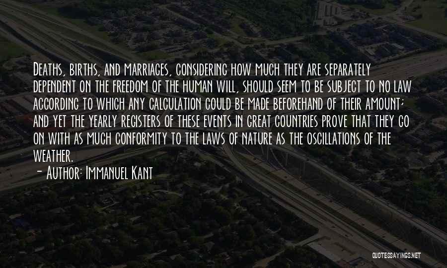 Immanuel Kant Quotes: Deaths, Births, And Marriages, Considering How Much They Are Separately Dependent On The Freedom Of The Human Will, Should Seem