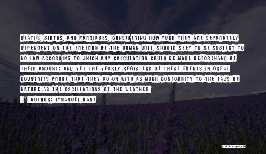 Immanuel Kant Quotes: Deaths, Births, And Marriages, Considering How Much They Are Separately Dependent On The Freedom Of The Human Will, Should Seem