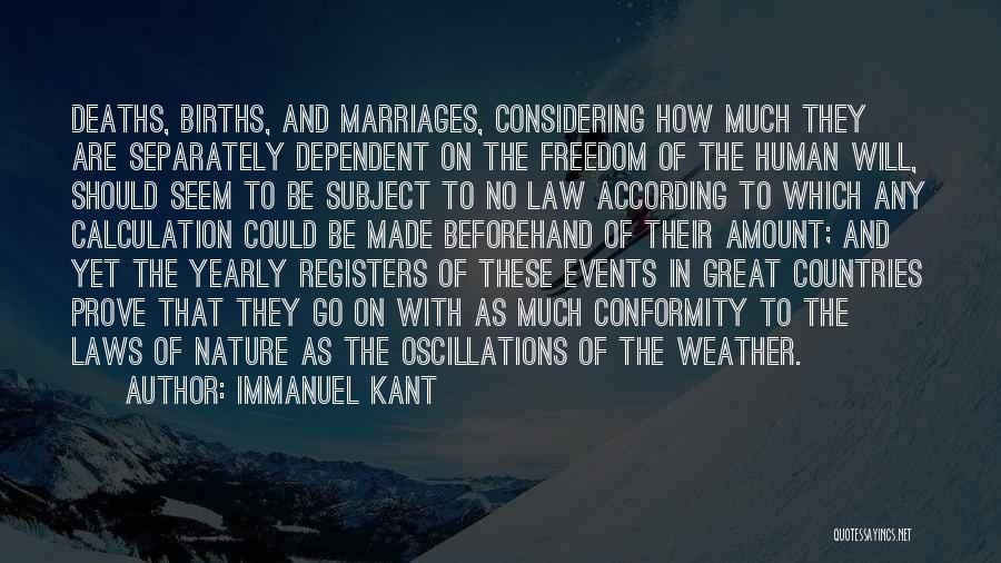 Immanuel Kant Quotes: Deaths, Births, And Marriages, Considering How Much They Are Separately Dependent On The Freedom Of The Human Will, Should Seem