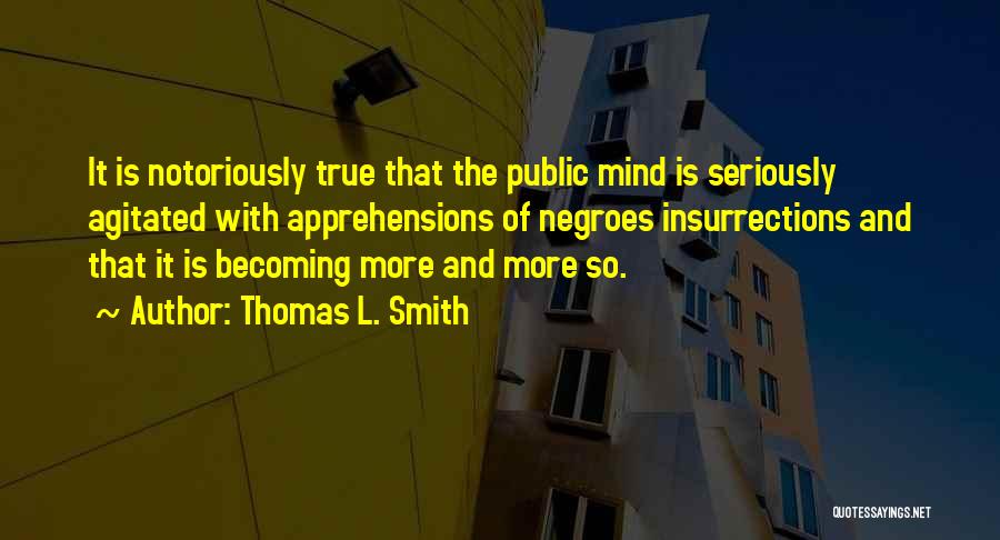 Thomas L. Smith Quotes: It Is Notoriously True That The Public Mind Is Seriously Agitated With Apprehensions Of Negroes Insurrections And That It Is