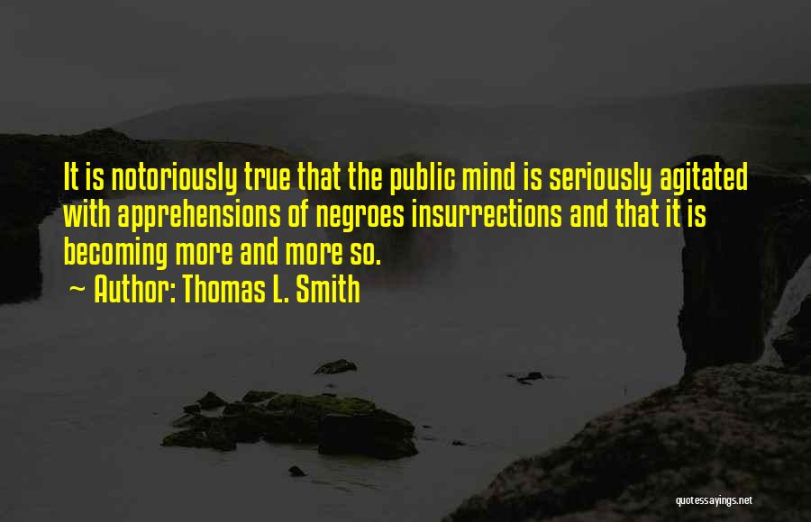 Thomas L. Smith Quotes: It Is Notoriously True That The Public Mind Is Seriously Agitated With Apprehensions Of Negroes Insurrections And That It Is