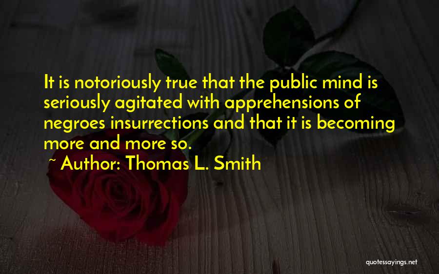 Thomas L. Smith Quotes: It Is Notoriously True That The Public Mind Is Seriously Agitated With Apprehensions Of Negroes Insurrections And That It Is