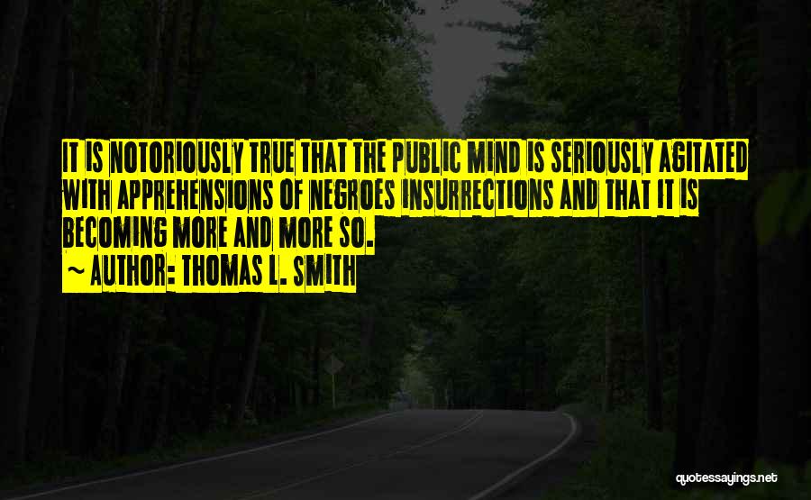 Thomas L. Smith Quotes: It Is Notoriously True That The Public Mind Is Seriously Agitated With Apprehensions Of Negroes Insurrections And That It Is