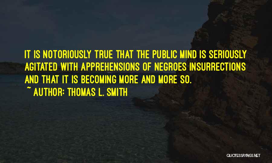 Thomas L. Smith Quotes: It Is Notoriously True That The Public Mind Is Seriously Agitated With Apprehensions Of Negroes Insurrections And That It Is