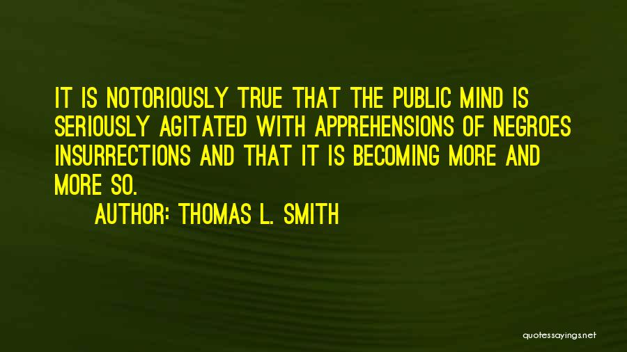 Thomas L. Smith Quotes: It Is Notoriously True That The Public Mind Is Seriously Agitated With Apprehensions Of Negroes Insurrections And That It Is