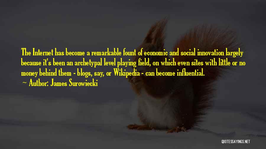 James Surowiecki Quotes: The Internet Has Become A Remarkable Fount Of Economic And Social Innovation Largely Because It's Been An Archetypal Level Playing