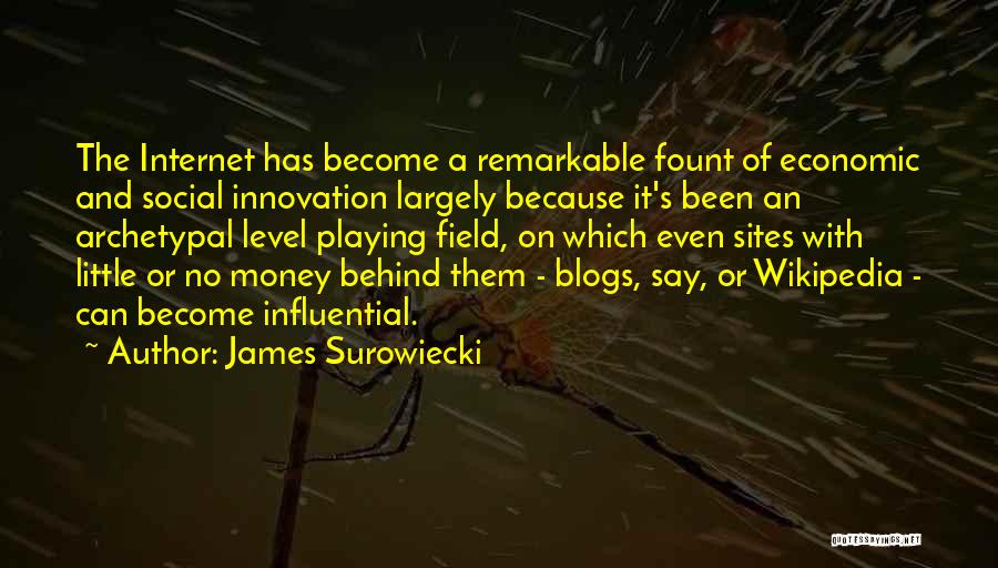 James Surowiecki Quotes: The Internet Has Become A Remarkable Fount Of Economic And Social Innovation Largely Because It's Been An Archetypal Level Playing