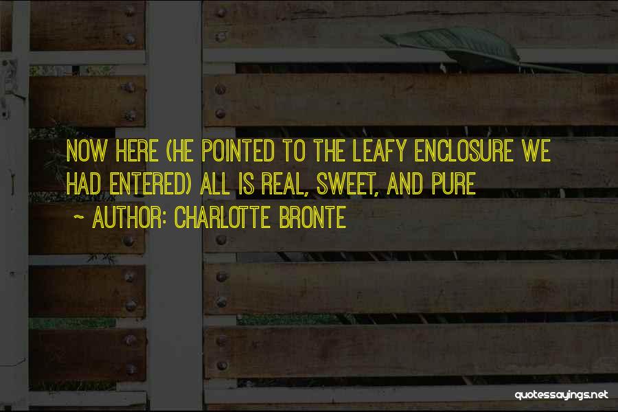 Charlotte Bronte Quotes: Now Here (he Pointed To The Leafy Enclosure We Had Entered) All Is Real, Sweet, And Pure