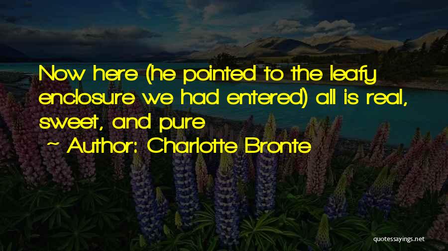 Charlotte Bronte Quotes: Now Here (he Pointed To The Leafy Enclosure We Had Entered) All Is Real, Sweet, And Pure