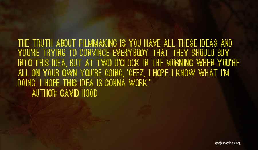 Gavid Hood Quotes: The Truth About Filmmaking Is You Have All These Ideas And You're Trying To Convince Everybody That They Should Buy