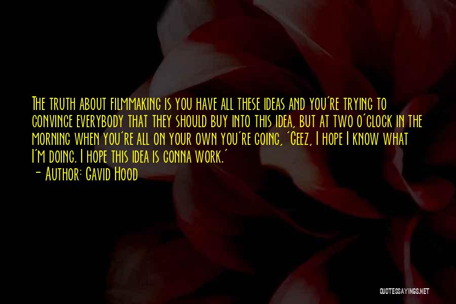 Gavid Hood Quotes: The Truth About Filmmaking Is You Have All These Ideas And You're Trying To Convince Everybody That They Should Buy