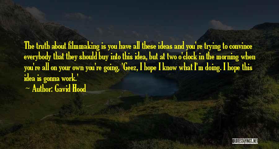 Gavid Hood Quotes: The Truth About Filmmaking Is You Have All These Ideas And You're Trying To Convince Everybody That They Should Buy