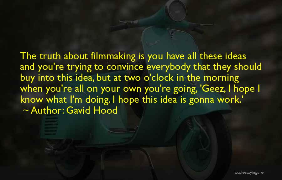 Gavid Hood Quotes: The Truth About Filmmaking Is You Have All These Ideas And You're Trying To Convince Everybody That They Should Buy