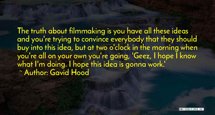 Gavid Hood Quotes: The Truth About Filmmaking Is You Have All These Ideas And You're Trying To Convince Everybody That They Should Buy