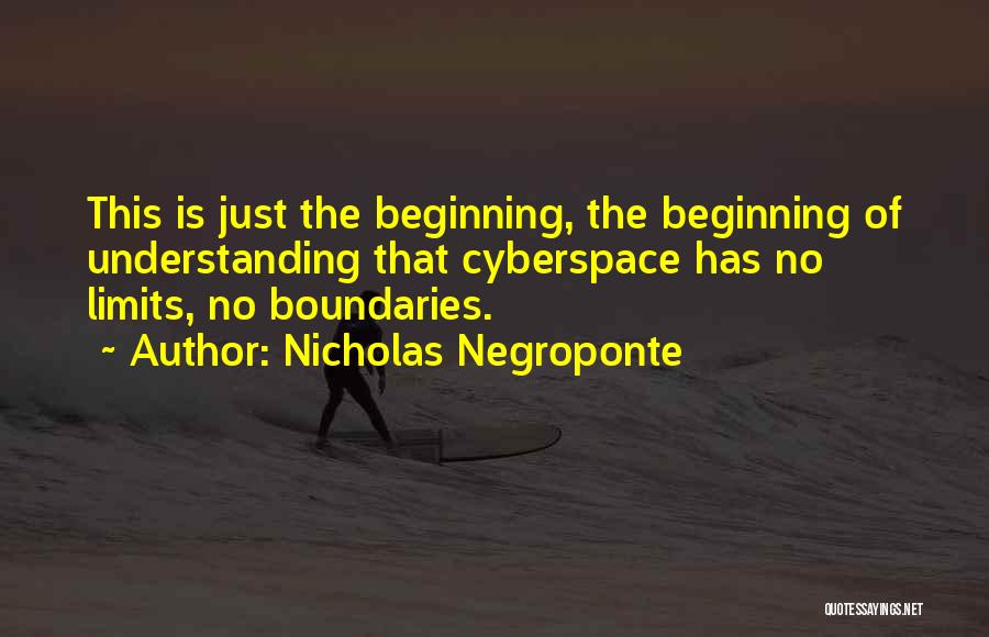 Nicholas Negroponte Quotes: This Is Just The Beginning, The Beginning Of Understanding That Cyberspace Has No Limits, No Boundaries.