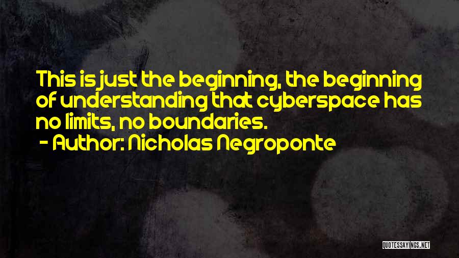 Nicholas Negroponte Quotes: This Is Just The Beginning, The Beginning Of Understanding That Cyberspace Has No Limits, No Boundaries.