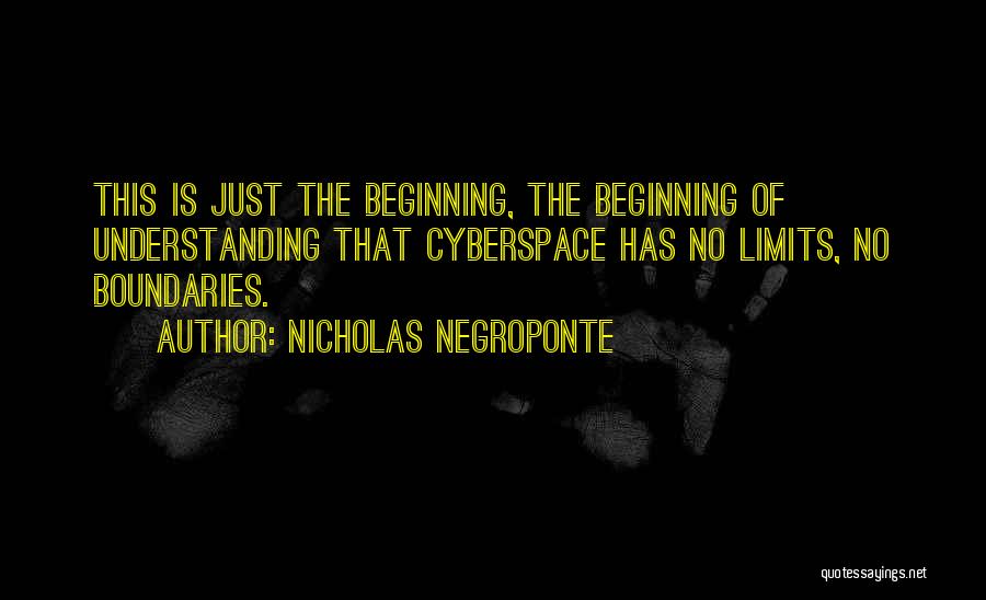 Nicholas Negroponte Quotes: This Is Just The Beginning, The Beginning Of Understanding That Cyberspace Has No Limits, No Boundaries.