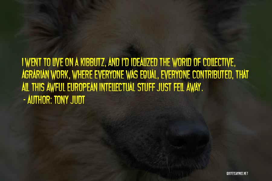 Tony Judt Quotes: I Went To Live On A Kibbutz, And I'd Idealized The World Of Collective, Agrarian Work, Where Everyone Was Equal,