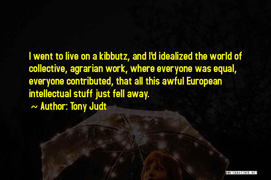 Tony Judt Quotes: I Went To Live On A Kibbutz, And I'd Idealized The World Of Collective, Agrarian Work, Where Everyone Was Equal,