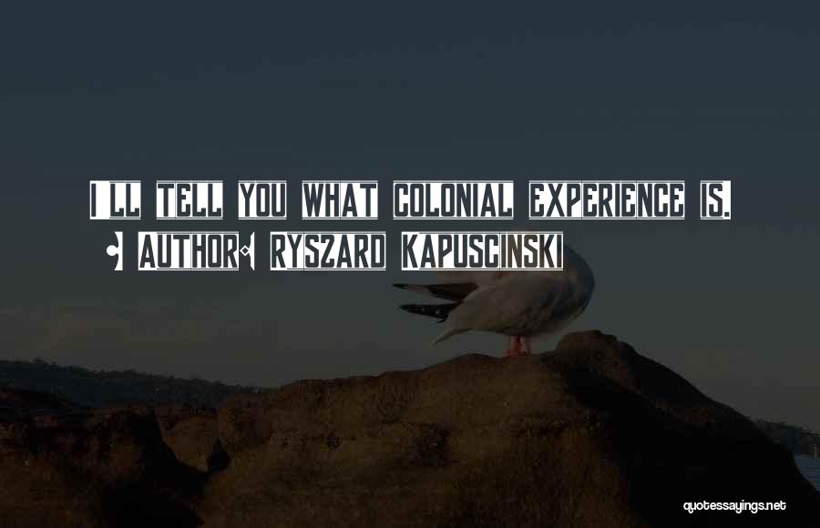 Ryszard Kapuscinski Quotes: I'll Tell You What Colonial Experience Is.