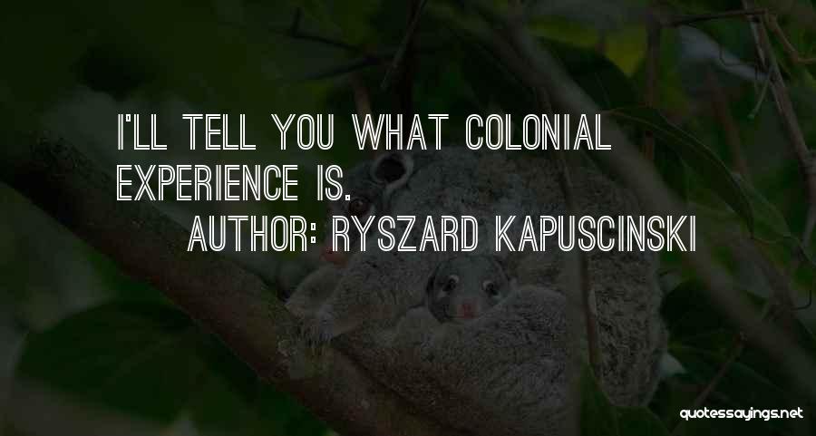 Ryszard Kapuscinski Quotes: I'll Tell You What Colonial Experience Is.