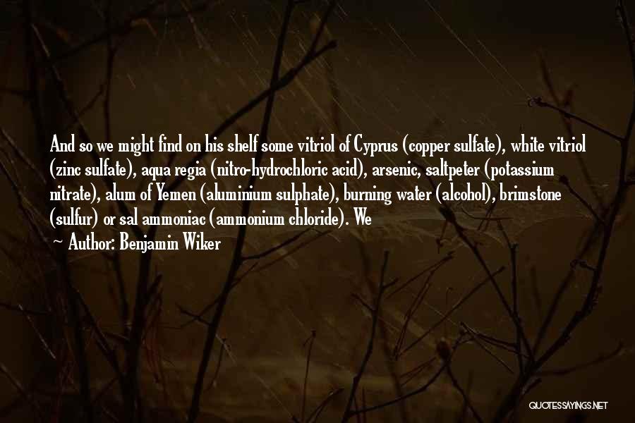 Benjamin Wiker Quotes: And So We Might Find On His Shelf Some Vitriol Of Cyprus (copper Sulfate), White Vitriol (zinc Sulfate), Aqua Regia