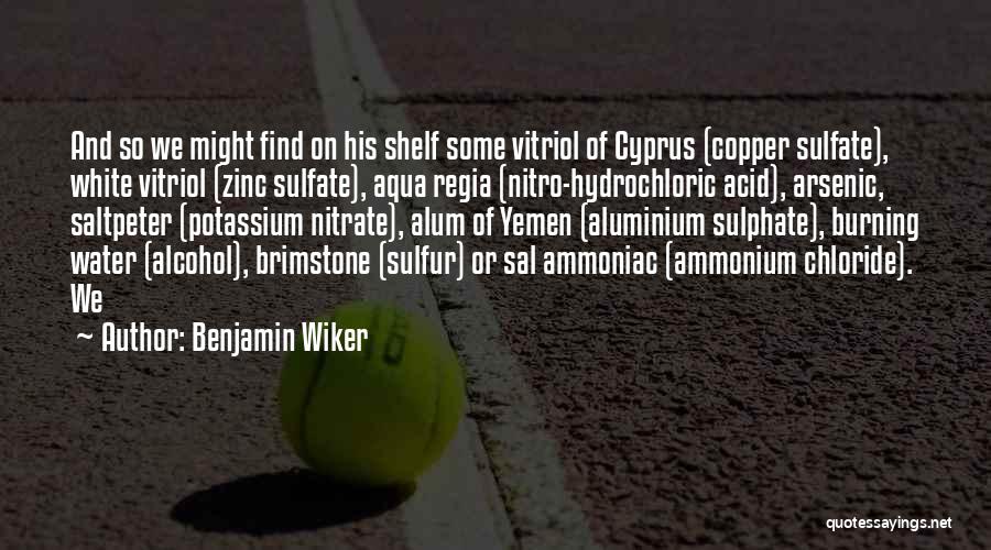 Benjamin Wiker Quotes: And So We Might Find On His Shelf Some Vitriol Of Cyprus (copper Sulfate), White Vitriol (zinc Sulfate), Aqua Regia